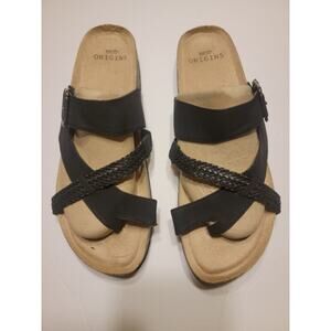 Earth Origins Jana Josie Black Leather Sandal braided buckle strap lightweight